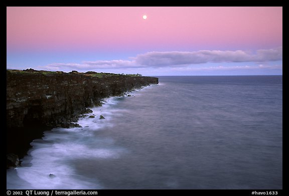 Holei Pali cliffs and moon at dusk. Hawaii Volcanoes National Park (color)