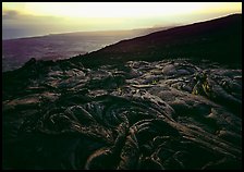 Hardened lava flow, coast in the distance. Hawaii Volcanoes National Park, Hawaii, USA.