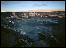 Halemaumau crater, fumeroles,  Mauna Loa shield volcano, sunrise. Hawaii Volcanoes National Park ( color)