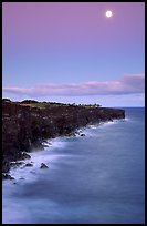 Holei Pali volcanic cliffs and moon at dusk. Hawaii Volcanoes National Park, Hawaii, USA. (color)