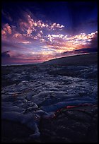 Live lava flow on coastal plain sunset. Hawaii Volcanoes National Park, Hawaii, USA.