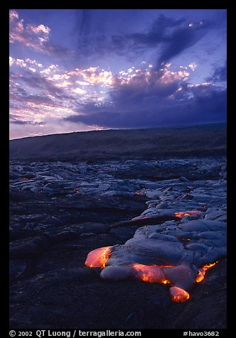 Kilauea lava flow at sunset. Hawaii Volcanoes National Park, Hawaii, USA.