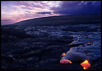 Live lava advancing at sunset. Hawaii Volcanoes National Park ( color)