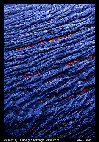 Ripples of flowing pahoehoe lava detail. Hawaii Volcanoes National Park (color)