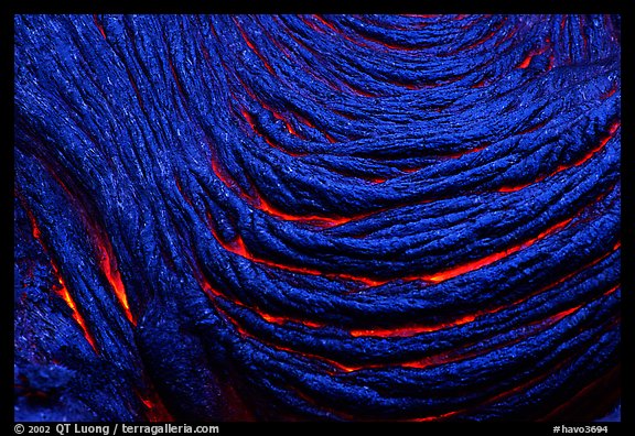 Ripples of hot  pahoehoe lava. Hawaii Volcanoes National Park, Hawaii, USA.