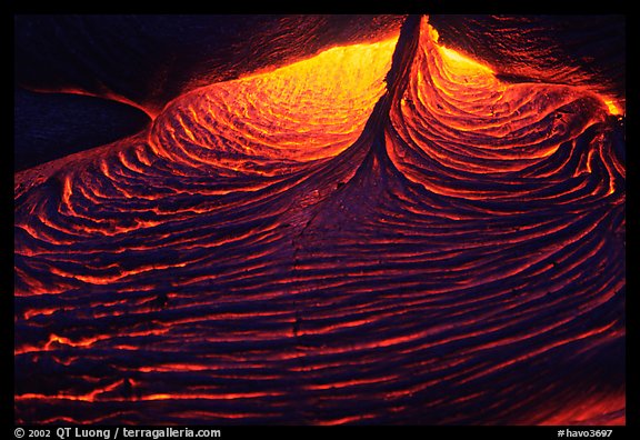 Close-up of red lava at night. Hawaii Volcanoes National Park, Hawaii, USA.