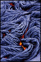 Braids of flowing pahoehoe lava. Hawaii Volcanoes National Park, Hawaii, USA. (color)