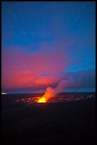 Active volcano crater at dusk, Kilauea summit. Hawaii Volcanoes National Park, Hawaii, USA. (color)