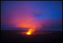 Vog plume and stars at dusk, Kilauea summit. Hawaii Volcanoes National Park, Hawaii, USA.