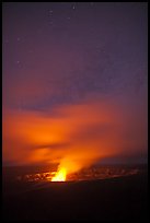 Glow from molten lava illuminates night sky, Kilauea volcano. Hawaii Volcanoes National Park, Hawaii, USA. (color)