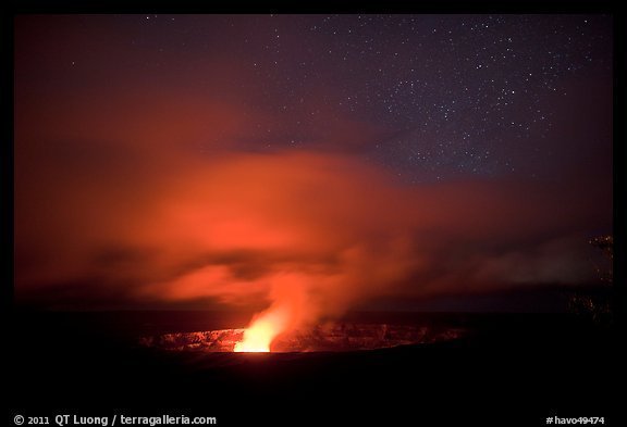 Incandescent illumination of venting gases, Halemaumau crater. Hawaii Volcanoes National Park, Hawaii, USA.