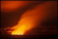 Incandescent glow illuminates venting gas plume by night, Kilauea summit. Hawaii Volcanoes National Park ( color)