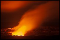 Incandescent glow illuminates venting gas plume by night, Kilauea summit. Hawaii Volcanoes National Park, Hawaii, USA. (color)