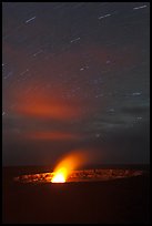 Glowing vent and star trails, Halemaumau crater. Hawaii Volcanoes National Park, Hawaii, USA.