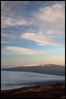 Snowcapped Mauna Loa at sunrise. Hawaii Volcanoes National Park, Hawaii, USA.