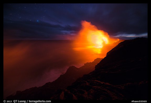 Kilauea lava flows into Pacific Ocean. Hawaii Volcanoes National Park, Hawaii, USA.