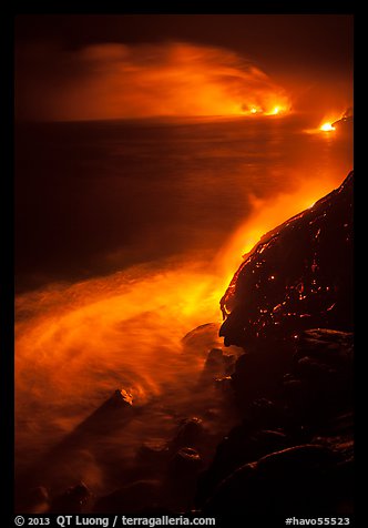Lava ocean entry at night. Hawaii Volcanoes National Park, Hawaii, USA.