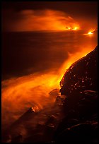 Lava ocean entry at night. Hawaii Volcanoes National Park, Hawaii, USA.