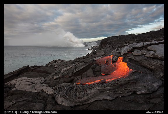 Surface lava flow on the coast. Hawaii Volcanoes National Park (color)