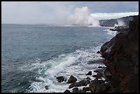 Coastline with lava ocean entries, morning. Hawaii Volcanoes National Park ( color)