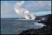 Billowing coastal smoke plume carries toxic sulphur dioxide as lava enters Pacific Ocean. Hawaii Volcanoes National Park ( color)