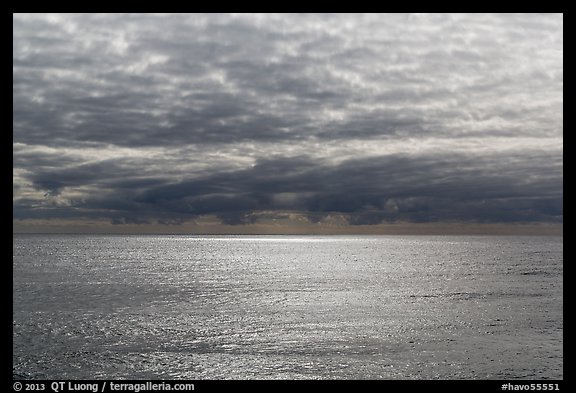 Silvery ocean and clouds, early morning. Hawaii Volcanoes National Park, Hawaii, USA.