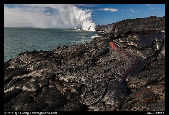 Molten lava flow at the coast. Hawaii Volcanoes National Park (color)
