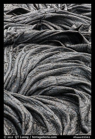 Silvery surface of recent pahoehoe lava. Hawaii Volcanoes National Park, Hawaii, USA.