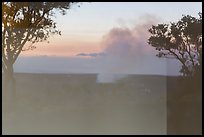 Halemaumau plume, Volcano House window reflexion. Hawaii Volcanoes National Park, Hawaii, USA. (color)