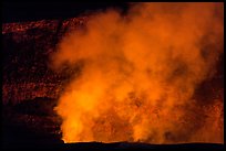 Halemaumau plume and crater walls lit by lava lake. Hawaii Volcanoes National Park, Hawaii, USA. (color)