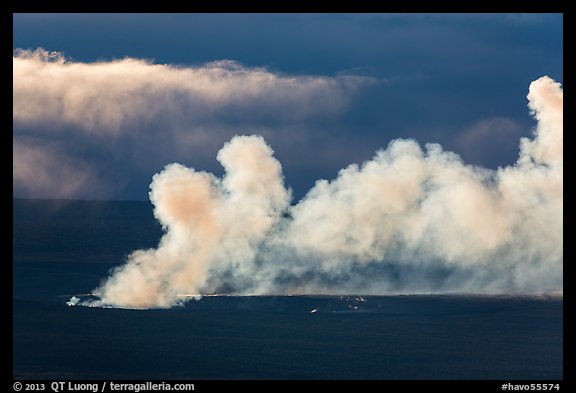 Halemaumau volcanic plume at sunrise from Mauna Loa. Hawaii Volcanoes National Park (color)