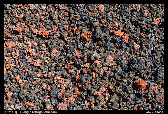 Ground close-up with multicolored lava, Mauna Loa. Hawaii Volcanoes National Park, Hawaii, USA.