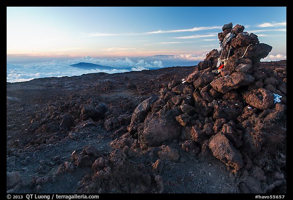 Summit cairn, Mauna Loa. Hawaii Volcanoes National Park, Hawaii, USA.