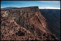 Mauna Kea, summit cliff, and Mokuaweoweo crater from top of Mauna Loa. Hawaii Volcanoes National Park, Hawaii, USA. (color)