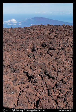 Field of rough aa lava on Mauna Loa summit and Puu Waawaa. Hawaii Volcanoes National Park (color)