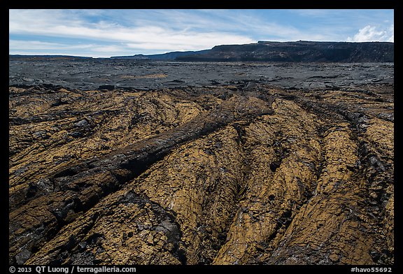 Olivine-rich lava and Mokuaweoweo crater, Mauna Loa North Pit. Hawaii Volcanoes National Park (color)