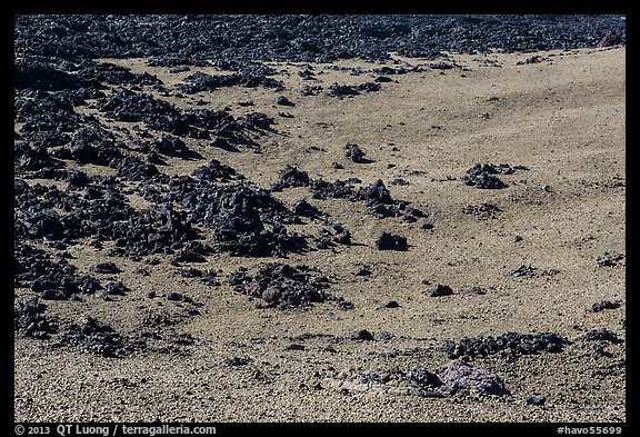 Olivine slopes and black aa lava. Hawaii Volcanoes National Park, Hawaii, USA.