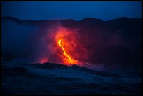 Waves, lava flow, and cliffs. Hawaii Volcanoes National Park, Hawaii, USA. (color)
