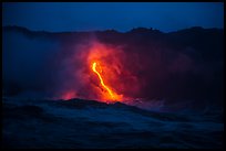 Waves, lava flow, and cliffs. Hawaii Volcanoes National Park, Hawaii, USA.