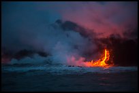 Lava flow seen from the ocean at dawn. Hawaii Volcanoes National Park, Hawaii, USA. (color)