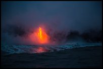 Lava flow at dawn, ocean reflection, and steam plume. Hawaii Volcanoes National Park ( color)