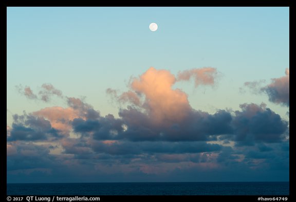 Moon, clouds and ocean, sunset. Hawaii Volcanoes National Park (color)