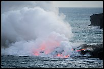 Lava reaching ocean from bench. Hawaii Volcanoes National Park ( color)