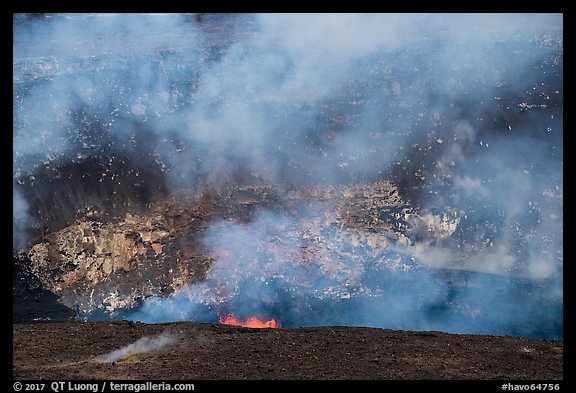Lava fountains from lava lake in Halemaumau crater. Hawaii Volcanoes National Park (color)