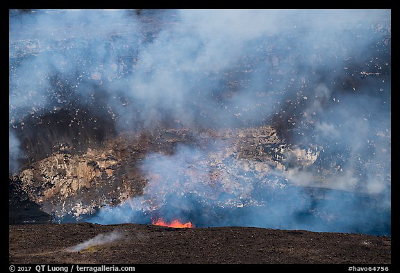 Lava fountains from lava lake in Halemaumau crater. Hawaii Volcanoes National Park, Hawaii, USA.