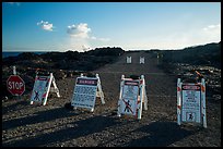 Road closure sign along new emergency road. Hawaii Volcanoes National Park, Hawaii, USA.