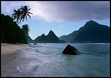 Sunuitao Peak and Piumafua mountain on Olosega Island from the South Beach, Ofu Island. National Park of American Samoa ( color)