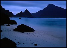 Beach and pointed peaks at dusk, Ofu Island. National Park of American Samoa (color)