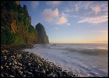 Beach with pebbles and Pola Island, early morning, Tutuila Island. National Park of American Samoa (color)