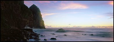 Towering sea cliff at dawn, Tutuila Island. National Park of American Samoa (Panoramic color)